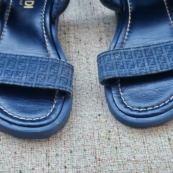 Fendi Kids Boys Sandal Blue Leather/Canvas Upper Shoes Made in Italy Size 33 kid - Picture 3 of 11